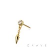 316L SURGICAL STEEL THREADLESS PUSH IN DANGLE SPIKE ROUND CZ TOP PART